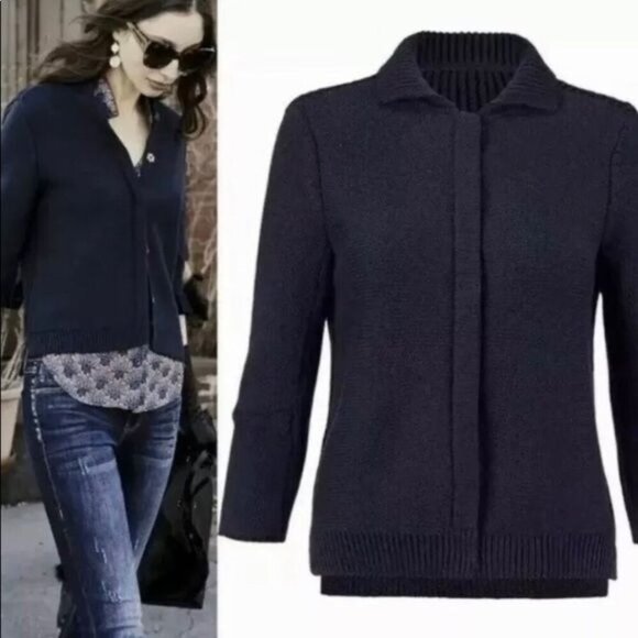 CABI Pursuit 3/4 Sleeve Snap Front Cardigan Navy L #3523 EUC - Picture 1 of 5